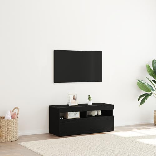 WRJENFSC Moderner TV Schrank Lowboard Schwarz Eiche-Optik Holzwerkstoff 90x35x40 cm mit Integrierter USB-LED-Beleuchtung Geräumiger Stauraum für Wohnzimmer WRJENFSC Moderner TV Schrank Lowboard Schwarz Eiche-Optik Holzwerkstoff 90x35x40 cm mit Integrierter USB-LED-Beleuchtung Geräumiger Stauraum für Wohnzimmer von WRJENFSC