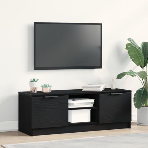WRJENFSC Moderner TV-Schrank Schwarz Eiche aus Holzwerkstoff 102x35x36,5 cm mit 2 Türen und verstellbaren Regalen Robustes Lowboard für Wohnzimmer von WRJENFSC