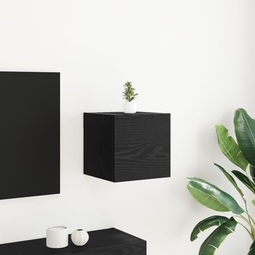 WRJENFSC Moderner Wandmontierter TV Schrank in Schwarz Eiche TV Board für Wohnzimmer Schlafzimmer 30,5x30x30 cm mit Starker Tragkraft und Stauraum von WRJENFSC