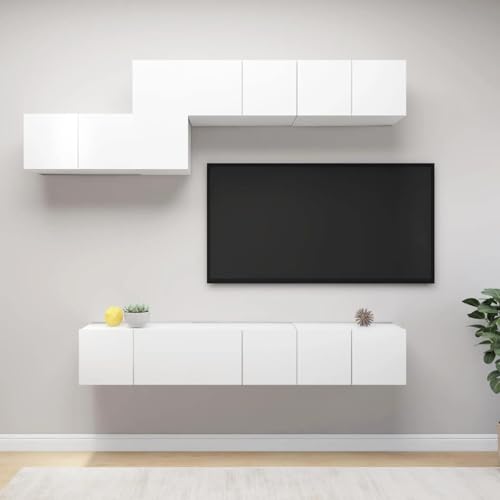 WRJENFSC Modernes 7-teiliges Hängendes TV-Schrank-Set in Weiß aus Holzwerkstoff mit Großem Stauraum und Robustem Design für das Wohnzimmer von WRJENFSC