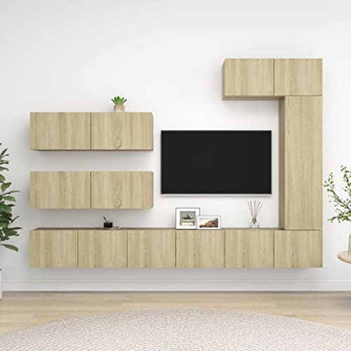 WRJENFSC Modernes 7-teiliges TV-Schrank-Set in Sonoma-Eiche aus Holzwerkstoff - Hängende Wandmontage mit Großem Stauraum für Wohnzimmer Organisation von WRJENFSC