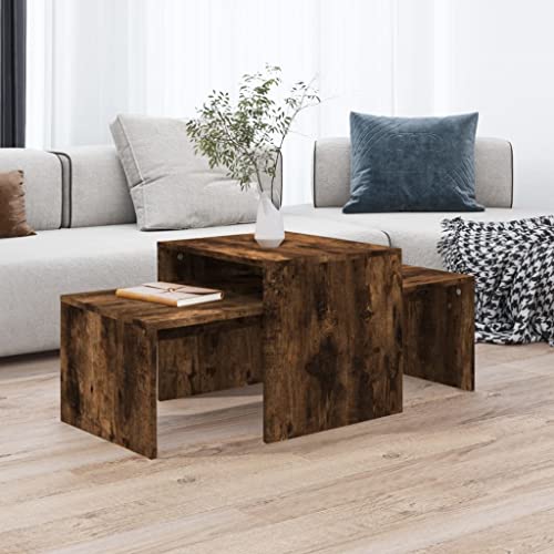 WRJENFSC Modernes Couchtisch-Set in Räuchereiche 100x48x40 cm aus Holzwerkstoff mit Stauraum und Platzsparend Design für Wohnzimmer Beistelltisch und mehr von WRJENFSC