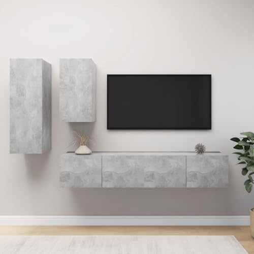WRJENFSC Modernes Hängendes TV-Schrank-Set Betongrau aus Holzwerkstoff mit Großem Stauraum für Wohnzimmer - 4-TLG. Set in verschiedenen Größen WRJENFSC Modernes Hängendes TV-Schrank-Set Betongrau aus Holzwerkstoff mit Großem Stauraum für Wohnzimmer - 4-TLG. Set in verschiedenen Größen von WRJENFSC