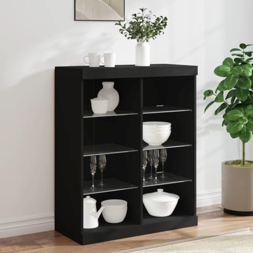 WRJENFSC Modernes Sideboard Schwarz 81x37x100 cm mit RGB LED Beleuchtung aus Holzwerkstoff und Glas für Wohnzimmer Küche Flur von WRJENFSC