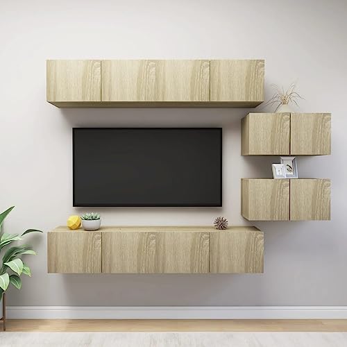 WRJENFSC Modernes TV-Schrank-Set Hängend Sonoma-Eiche Holzwerkstoff 4x80cm & 2x60cm Stauraum Lösung für Wohnzimmer von WRJENFSC