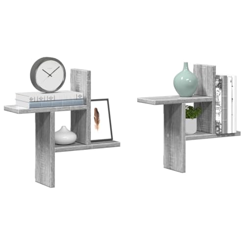 WRJENFSC Modernes Wandregal Set 2 Stück Grau Sonoma Holzwerkstoff 38x12x38 cm Schwebendes Regal Schmal Robust für Deko Bücher Pflanzen in Wohnzimmer Bad Küche von WRJENFSC