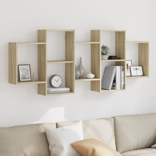 WRJENFSC Modernes Wandregal aus Holzwerkstoff in Sonoma-Eiche – Schwebendes Regal 159x18x65 cm für Stauraum im Wohnzimmer, Bad oder Küche mit Platzsparendem Design von WRJENFSC