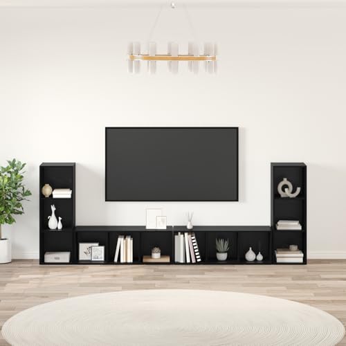 WRJENFSC Modularer TV-Schrank mit 4 Würfelregalen Schwarz Eiche 37x35x107,5 cm für Fernseher Aufbewahrung im Wohnzimmer minimalistisches Design von WRJENFSC