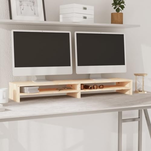 WRJENFSC Monitorständer Massivholz Kiefer 100x24x13 cm TV Board mit Ablagefächern für ergonomisches Arbeiten im Büro oder Wohnzimmer von WRJENFSC