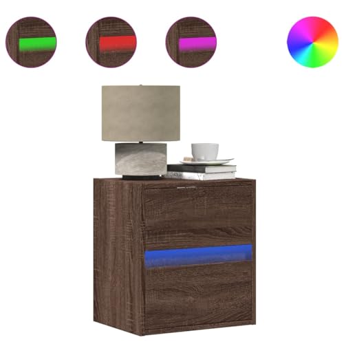 WRJENFSC Nachtisch Betttisch Couchtisch Nachttisch Klein - Wand-Nachttisch mit LED-Leuchten Braun Eichen-Optik für Wohnzimmer Schlafzimmer Jugendzimmer Büro von WRJENFSC