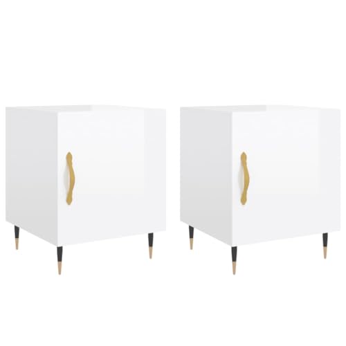 WRJENFSC Nachtkasten Bedside Tables Kleiner Tisch Telefontisch - Nachttische 2 STK. Hochglanz-Weiß 40x40x50 cm Holzwerkstoff für Jugendzimmer Büro Schlafzimmer Wohnzimmer von WRJENFSC