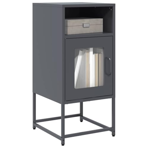WRJENFSC Nachttisch Anthrazit 36x39x78 cm Kaltgewalzter Stahl Industrial Sideboard mit Stauraum und Griffen Robustes Bad Küchen Vorratsschrank für Schlafzimmer Flur Büro Esszimmer von WRJENFSC