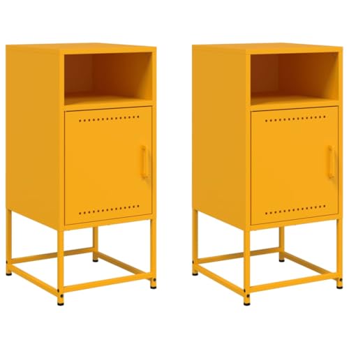 WRJENFSC Nachttischschrank Bedside Tables Nachtkästchen Kleiner Tisch - Nachttische 2 STK. Senfgelb 36x39x78 cm Stahl für Jugendzimmer Büro Wohnzimmer Schlafzimmer von WRJENFSC