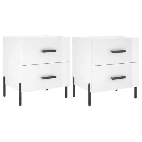 WRJENFSC Nachttischschrank Betttisch Nachtschrank Nightstand - Nachttische 2 STK. Hochglanz-Weiß 40x35x47,5 cm Holzwerkstoff für Jugendzimmer Büro Wohnzimmer Schlafzimmer von WRJENFSC