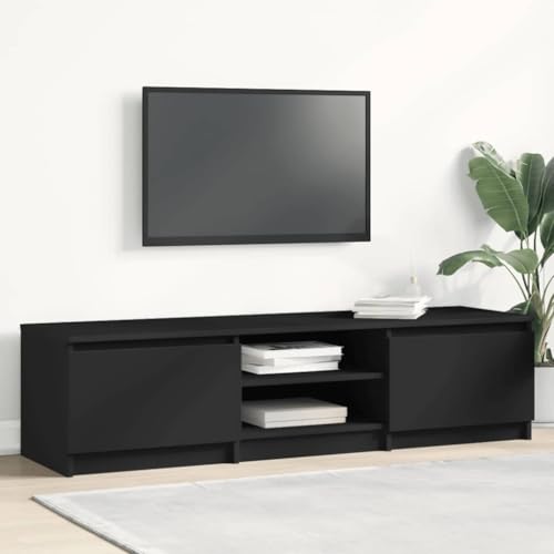 WRJENFSC Robuster TV-Schrank Lowboard Schwarz 140x40x35,5 cm aus Holzwerkstoff mit 2 Türen und 2 offenen Fächern Modernes Design für Wohnzimmer Möbel WRJENFSC Robuster TV-Schrank Lowboard Schwarz 140x40x35,5 cm aus Holzwerkstoff mit 2 Türen und 2 offenen Fächern Modernes Design für Wohnzimmer Möbel von WRJENFSC