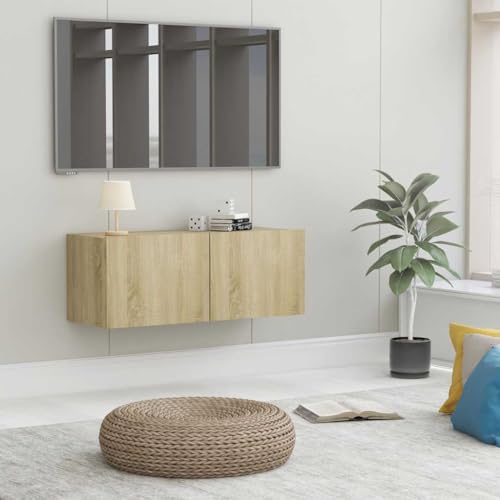 WRJENFSC Robuster TV-Schrank Sonoma-Eiche Holzwerkstoff 80x30x30 cm Wandmontiert mit 2 Klapptüren für Wohnzimmer TV Board von WRJENFSC