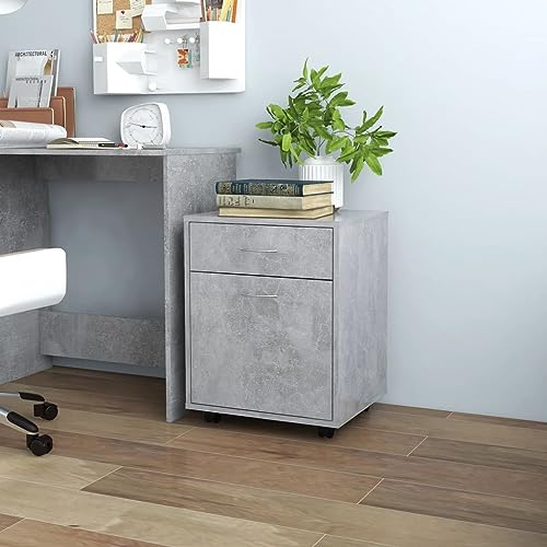 WRJENFSC Rollschrank Betongrau 45x38x54 cm aus Holzwerkstoff mit Schublade und Rollen für Moderne Aufbewahrung in Büro und Wohnbereich von WRJENFSC