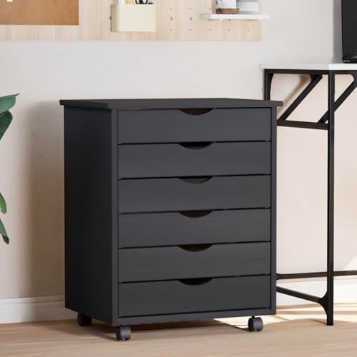 WRJENFSC Rollschrank Moss Grau mit 6 Schubladen aus Massivholz Kiefer 53 x 39 x 65,5 cm Praktischer Aufbewahrungsschrank für Büro Wohnzimmer und Küche von WRJENFSC