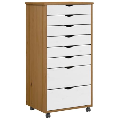 WRJENFSC Rollschrank Moss mit 8 Schubladen aus Massivholz Kiefer Honigbraun Weiß 53 x 39 x 103 cm für Büro Wohnzimmer und Küche WRJENFSC Rollschrank Moss mit 8 Schubladen aus Massivholz Kiefer Honigbraun Weiß 53 x 39 x 103 cm für Büro Wohnzimmer und Küche von WRJENFSC