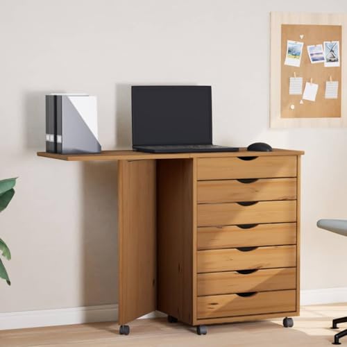 WRJENFSC Rollschrank mit Schreibtisch Moss Honigbraun aus Massivholz Kiefer 105,5 x 39 x 74,5 cm mit 7 Schubladen und flexiblen Rollen für Büro Wohnzimmer und Schlafzimmer WRJENFSC Rollschrank mit Schreibtisch Moss Honigbraun aus Massivholz Kiefer 105,5 x 39 x 74,5 cm mit 7 Schubladen und flexiblen Rollen für Büro Wohnzimmer und Schlafzimmer von WRJENFSC