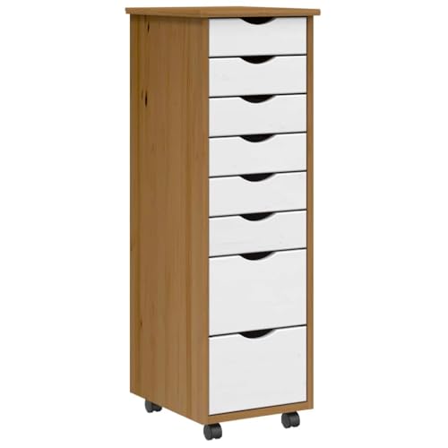 WRJENFSC Rollschrank mit Schubladen Moss aus massivem Kiefernholz Honigbraun Weiß 34x39x103 cm 8 Schubladen platzsparend für Büro Wohnzimmer Home Office von WRJENFSC