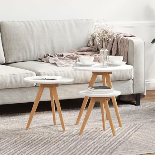 WRJENFSC Runder Couchtisch Set Weiß Kleiner Beistelltisch aus MDF Holz mit Holzbeinen Modernes Design für Wohnzimmer 50 cm Durchmesser 3er Set Minimalistischer Stil WRJENFSC Runder Couchtisch Set Weiß Kleiner Beistelltisch aus MDF Holz mit Holzbeinen Modernes Design für Wohnzimmer 50 cm Durchmesser 3er Set Minimalistischer Stil von WRJENFSC
