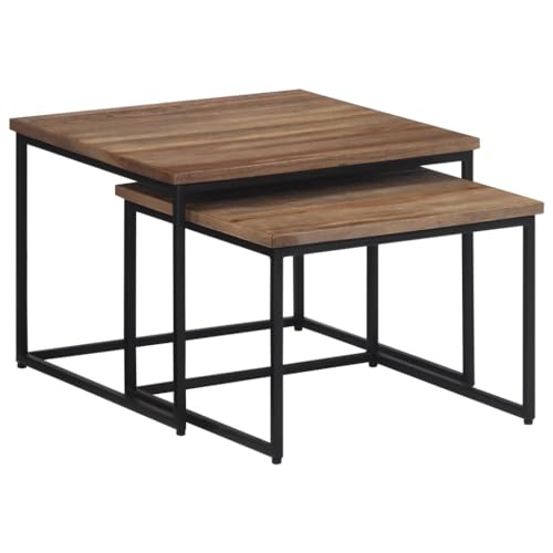WRJENFSC Satztische 2er Set aus Massivholz Teak Grau und Schwarz mit Metallrahmen Platzsparende Beistelltische für Wohnzimmer Schlafzimmer Nesting Design WRJENFSC Satztische 2er Set aus Massivholz Teak Grau und Schwarz mit Metallrahmen Platzsparende Beistelltische für Wohnzimmer Schlafzimmer Nesting Design von WRJENFSC