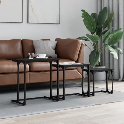 WRJENFSC Satztische 3 STK Schwarz Beistelltische Couchtische Nesting Set mit Metallrahmen Industriedesign Platzsparend für kleine Räume als Wohnzimmertisch Nachttisch Büro WRJENFSC Satztische 3 STK Schwarz Beistelltische Couchtische Nesting Set mit Metallrahmen Industriedesign Platzsparend für kleine Räume als Wohnzimmertisch Nachttisch Büro von WRJENFSC