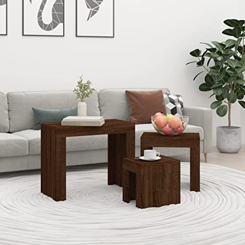 WRJENFSC Satztische 3er Set Braun Eichenoptik Holzwerkstoff Stapelbare Couchtische Beistelltische Nachttische für Wohnzimmer Schlafzimmer WRJENFSC Satztische 3er Set Braun Eichenoptik Holzwerkstoff Stapelbare Couchtische Beistelltische Nachttische für Wohnzimmer Schlafzimmer von WRJENFSC