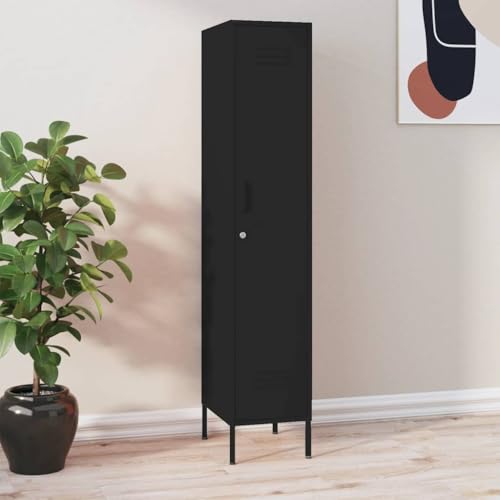 WRJENFSC Schließfachschrank Schwarz Stahlschrank mit 4 Böden und Schloss 35 x 46 x 180 cm Moderner Lagerschrank für Büro Wohnzimmer und Flur WRJENFSC Schließfachschrank Schwarz Stahlschrank mit 4 Böden und Schloss 35 x 46 x 180 cm Moderner Lagerschrank für Büro Wohnzimmer und Flur von WRJENFSC
