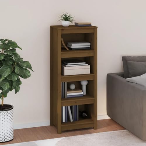 WRJENFSC Schmal Hoch Bücherregal aus Massivholz Kiefer Honigbraun 50x35x125,5 cm Modernes Design Robuster Stauraum für Bücher Deko in Wohnzimmer Büro Schlafzimmer von WRJENFSC