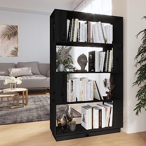WRJENFSC Schmaler Bücherregal Raumteiler Schwarz Massivholz Kiefer 80x25x132 cm Robust Vielseitig Dekorativ für Wohnzimmer Flur von WRJENFSC