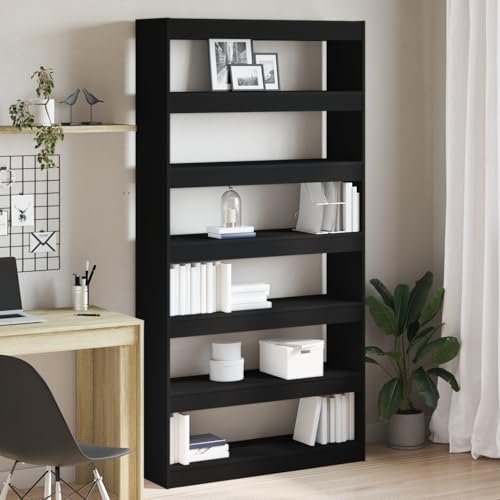 WRJENFSC Schmaler Hochschrank Bücherregal Schwarz Holzwerkstoff 100x30x198 cm 6-stufig für Wohnzimmer Büro mit Minimalistischem Design und Robuster Konstruktion von WRJENFSC