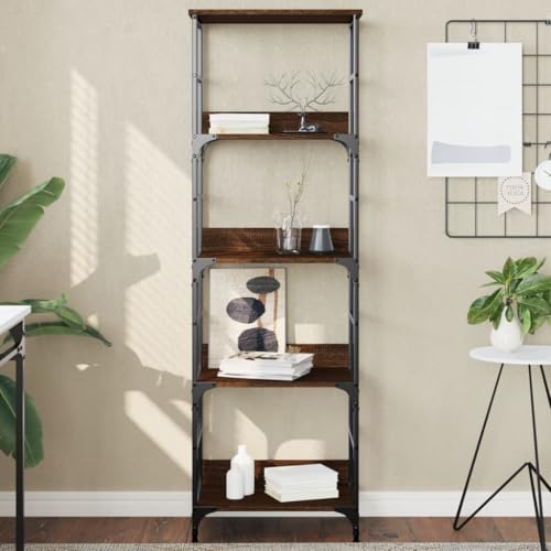 WRJENFSC Schmales Bücherregal Braun Eichen-Optik 50x33x153 cm Hoch Aus Holzwerkstoff und Stahl Robust mit 4 Fächern Industrial Design für Wohnzimmer Büro Badezimmer WRJENFSC Schmales Bücherregal Braun Eichen-Optik 50x33x153 cm Hoch Aus Holzwerkstoff und Stahl Robust mit 4 Fächern Industrial Design für Wohnzimmer Büro Badezimmer von WRJENFSC