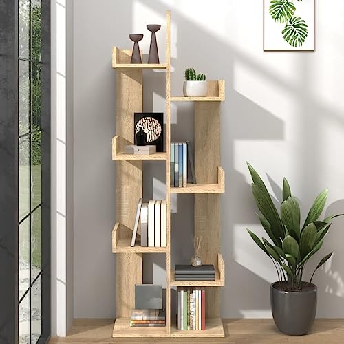 WRJENFSC Schmales Bücherregal aus Holzwerkstoff in Sonoma-Eiche 48x25,5x140 cm Robust mit 8 Fächern für Kleine Räume wie Wohnzimmer Schlafzimmer und Büro Platzsparendes Design WRJENFSC Schmales Bücherregal aus Holzwerkstoff in Sonoma-Eiche 48x25,5x140 cm Robust mit 8 Fächern für Kleine Räume wie Wohnzimmer Schlafzimmer und Büro Platzsparendes Design von WRJENFSC