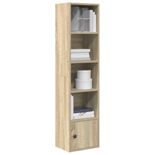 WRJENFSC Schmales Bücherregal mit Tür Sonoma-Eiche Holzwerkstoff 31x24x127 cm Kleiner Hochschrank für Wohnzimmer Büro Bad Deko von WRJENFSC