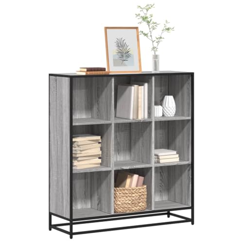 WRJENFSC Schmales Hochregal Grau Sonoma 97,5x33x107,5 cm Bücherregal mit Metallgestell und 9 Fächern Industrielles Design für Wohnzimmer Flur von WRJENFSC