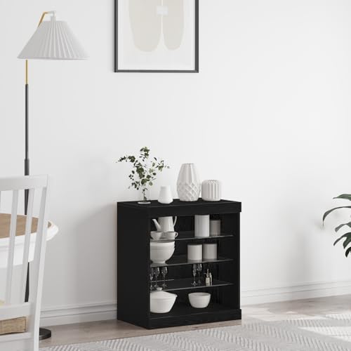WRJENFSC Schwarzes Sideboard Eiche 60 5x37x67 cm Mattes Massivholz Modernes Wohnzimmer Regal mit LED Viel Stauraum Küche Flur für Esszimmer und Büro WRJENFSC Schwarzes Sideboard Eiche 60 5x37x67 cm Mattes Massivholz Modernes Wohnzimmer Regal mit LED Viel Stauraum Küche Flur für Esszimmer und Büro von WRJENFSC