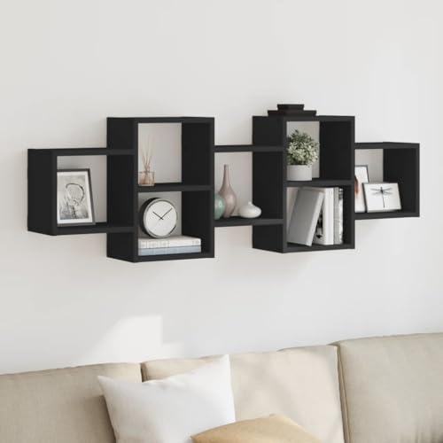WRJENFSC Schwarzes Wandregal Holzwerkstoff 129x18x42 cm Schwebendes Regal mit Stauraum für Küche Bad Wohnzimmer Wanddeko und Aufbewahrung WRJENFSC Schwarzes Wandregal Holzwerkstoff 129x18x42 cm Schwebendes Regal mit Stauraum für Küche Bad Wohnzimmer Wanddeko und Aufbewahrung von WRJENFSC