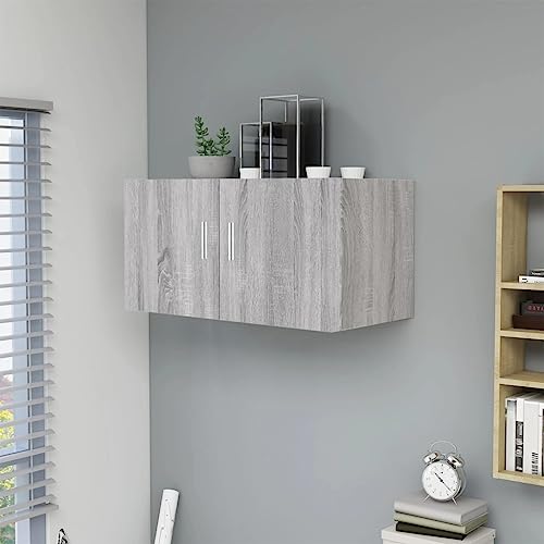 WRJENFSC Schwebender Wandschrank mit 2 Türen Grau Sonoma 80x39x40 cm Holzwerkstoff - Platzsparendes Regal für Bad Küche Wohnzimmer bis 60kg Belastbarkeit Modernes Design von WRJENFSC