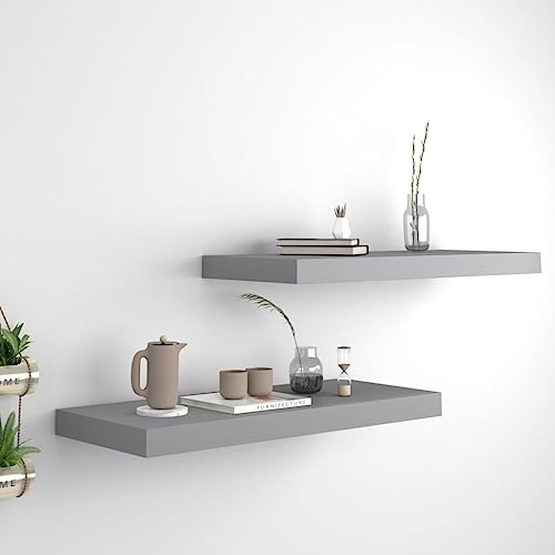 WRJENFSC Schwebendes Wandregal 2er Set Grau 60x23,5x3,8cm MDF Metall Wabenplatten-Design Unsichtbare Montage für Wanddeko Bücherregal Wohnzimmer Küche Badezimmer WRJENFSC Schwebendes Wandregal 2er Set Grau 60x23,5x3,8cm MDF Metall Wabenplatten-Design Unsichtbare Montage für Wanddeko Bücherregal Wohnzimmer Küche Badezimmer von WRJENFSC
