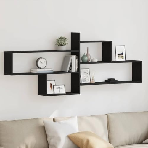 WRJENFSC Schwebendes Wandregal Schwarz Eichen-Optik aus Holzwerkstoff 167,5x18x68cm Bücherregal für Wohnzimmer Küche Badezimmer Deko Aufbewahrung von WRJENFSC