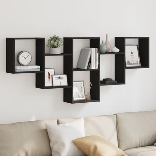 WRJENFSC Schwebendes Wandregal Schwarz Holzwerkstoff 159x18x66 cm Modernes Design mit Stauraum für Bücher Deko und Küchenutensilien in Wohnzimmer Küche Badezimmer WRJENFSC Schwebendes Wandregal Schwarz Holzwerkstoff 159x18x66 cm Modernes Design mit Stauraum für Bücher Deko und Küchenutensilien in Wohnzimmer Küche Badezimmer von WRJENFSC
