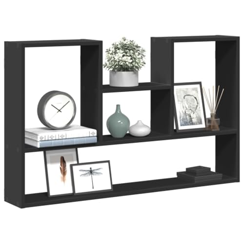 WRJENFSC Schwebendes Wandregal Schwarz Holzwerkstoff 99x15x60 cm Robust Langlebig für Bücher Deko Pflanzen in Wohnzimmer Küche Badezimmer Moderne Wanddeko mit Stauraum von WRJENFSC