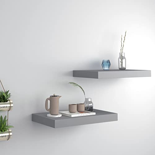 WRJENFSC Schwebendes Wandregal Set 2 STK. Grau 40x23x3,8cm MDF Metall Schweberegal Unsichtbares Montagesystem für Wanddeko Bücherregal Wohnzimmer Küche Bad WRJENFSC Schwebendes Wandregal Set 2 STK. Grau 40x23x3,8cm MDF Metall Schweberegal Unsichtbares Montagesystem für Wanddeko Bücherregal Wohnzimmer Küche Bad von WRJENFSC