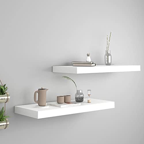 WRJENFSC Schwebendes Wandregal Set 2 STK. Weiß MDF Metall 60x23,5x3,8cm Unsichtbare Montage für Bücher Deko Wohnzimmer Bad von WRJENFSC