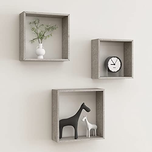 WRJENFSC Schwebendes Wandregal Set Würfelform 3 Stück Betongrau MDF für Dekoration Bücher in Wohnzimmer Küche Bad WRJENFSC Schwebendes Wandregal Set Würfelform 3 Stück Betongrau MDF für Dekoration Bücher in Wohnzimmer Küche Bad von WRJENFSC