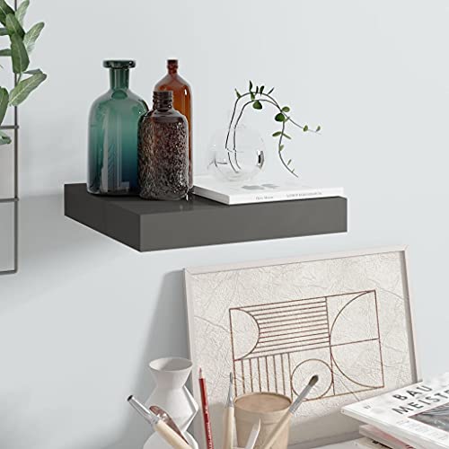 WRJENFSC Schweberegal Wandregal Hochglanz-Grau 23x23,5x3,8 cm MDF Metall Unsichtbares Montagesystem für Deko Bücher in Wohnzimmer Bad Küche von WRJENFSC