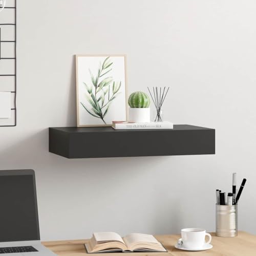 WRJENFSC Schweberegal mit Schublade Schwarz 48x25x8 cm MDF Wandboard Modernes Design für Bücher Deko Bad Küche von WRJENFSC