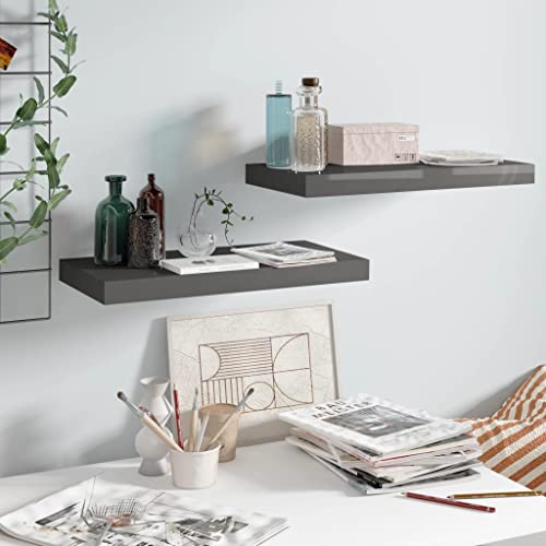 WRJENFSC Schweberegale 2 STK. Hochglanz-Grau 50x23x3,8 cm MDF Schwebendes Wandregal mit Wabendesign für Deko Bücher in Wohnzimmer Bad Küche WRJENFSC Schweberegale 2 STK. Hochglanz-Grau 50x23x3,8 cm MDF Schwebendes Wandregal mit Wabendesign für Deko Bücher in Wohnzimmer Bad Küche von WRJENFSC